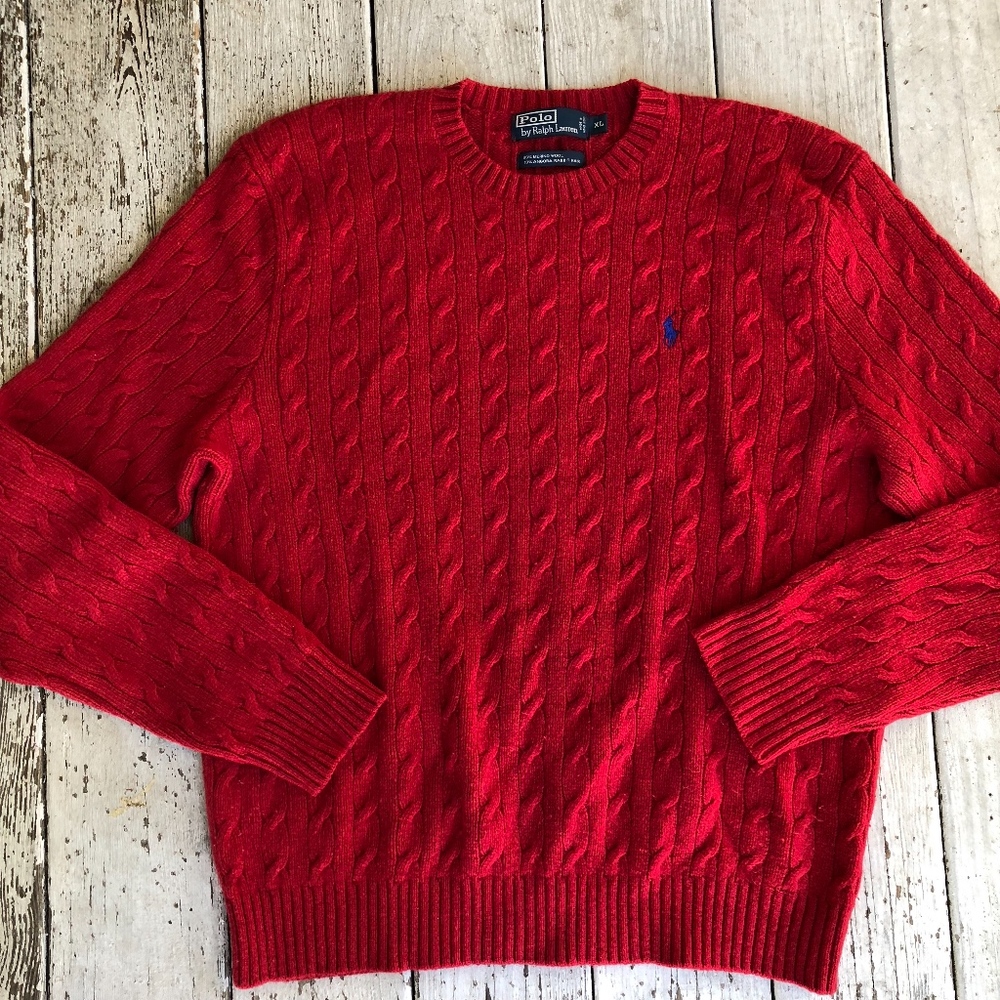 POLO Ralph Lauren merino/angora red cable sweater - Picture 8 of 8
